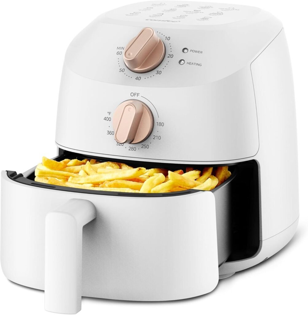 COMFEE’ Compact 2.1 Quart Air Fryer with 12 Menu Options, Adjustable Timer & Temperature Control 180-400 degrees F, Dishwasher-Safe Nonstick Fry Basket with Stainless Steel Finish