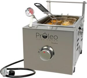 Flame King Proleo Tabletop Propane Deep Fryer with Oil Thermometer, 2.5 Gallons Capacity, with 5-FT Propane Regulator Hose