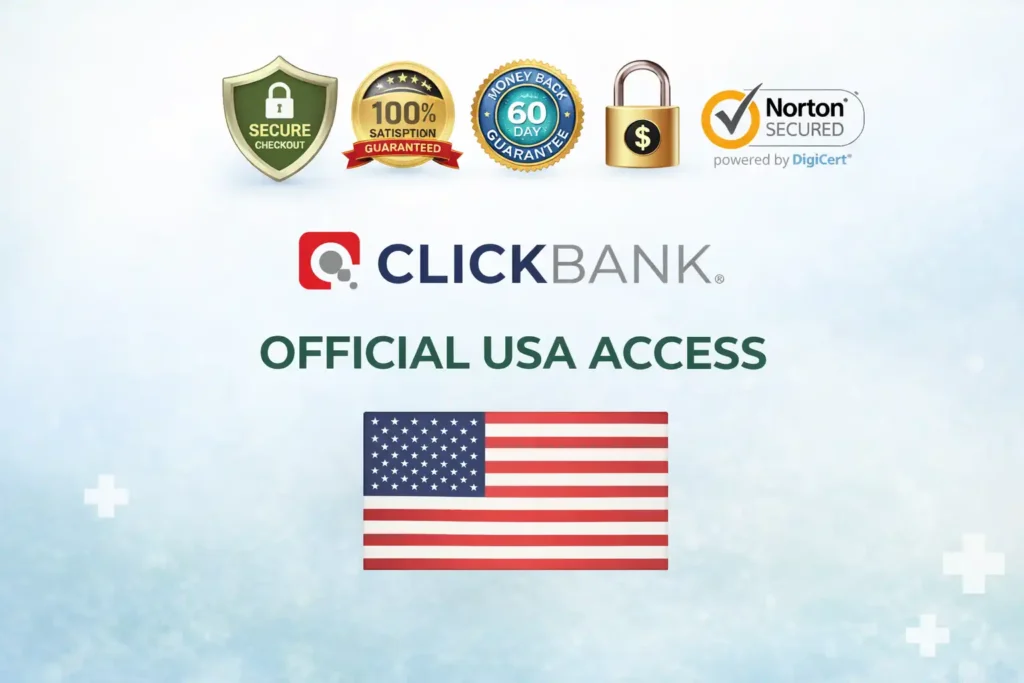Secure ClickBank checkout with 60-day money-back guarantee and USA trust badges for osteoporosis natural bone solution