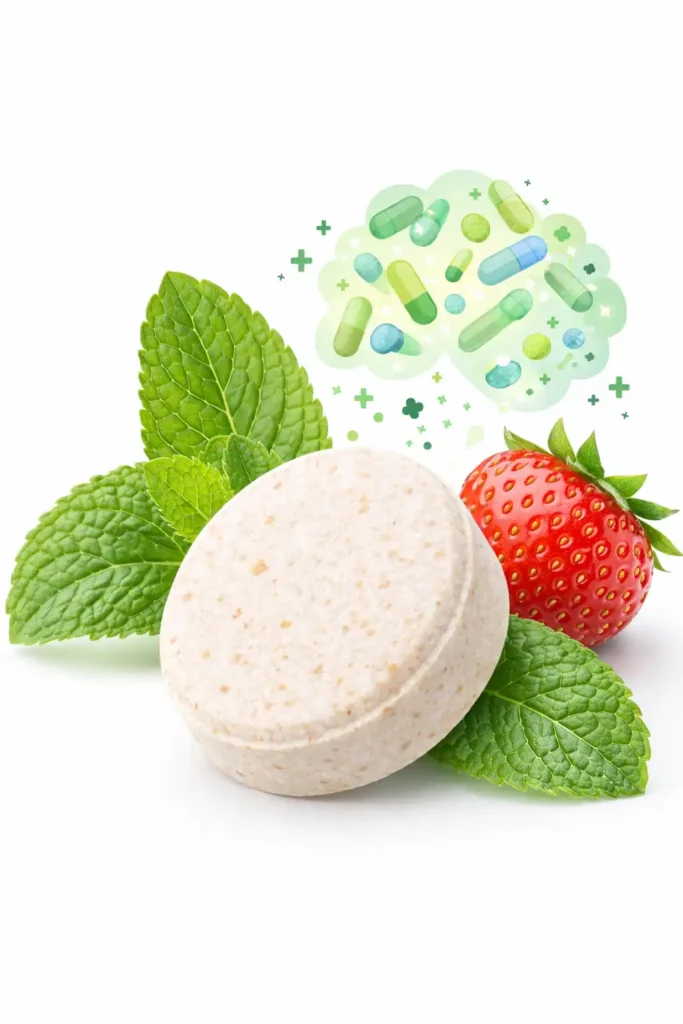 ProDentim chewable probiotic tablet with mint and strawberry for gum health in USA