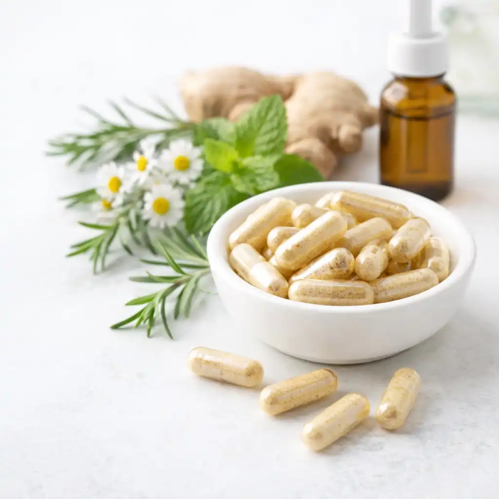 Skin-Gut Cell Turnover Clean probiotic capsules and natural herbs supporting Skin-Gut Cell Turnover and gut microbiome balance