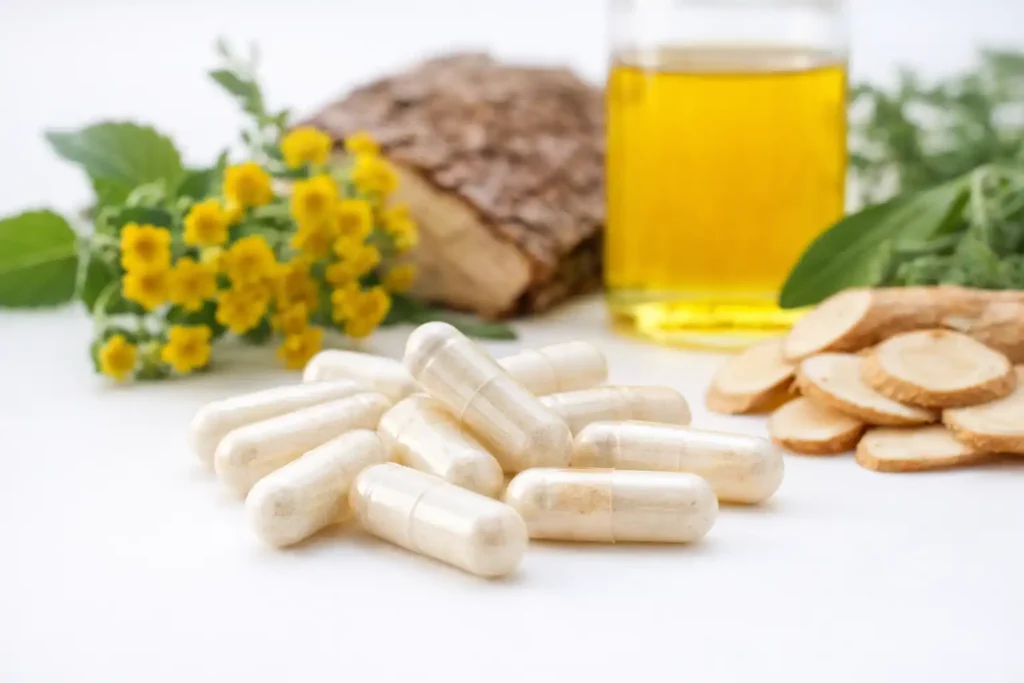 Joint Genesis supplement capsules displayed with natural ingredients in a clean ingredient layout