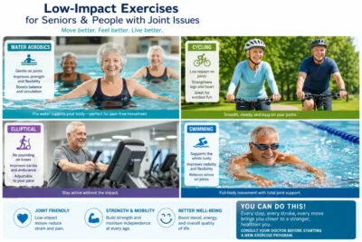 "Low-impact cardio exercises for joint health and cardiovascular fitness - water aerobics cycling elliptical swimming for seniors and joint issues pain-free movement"